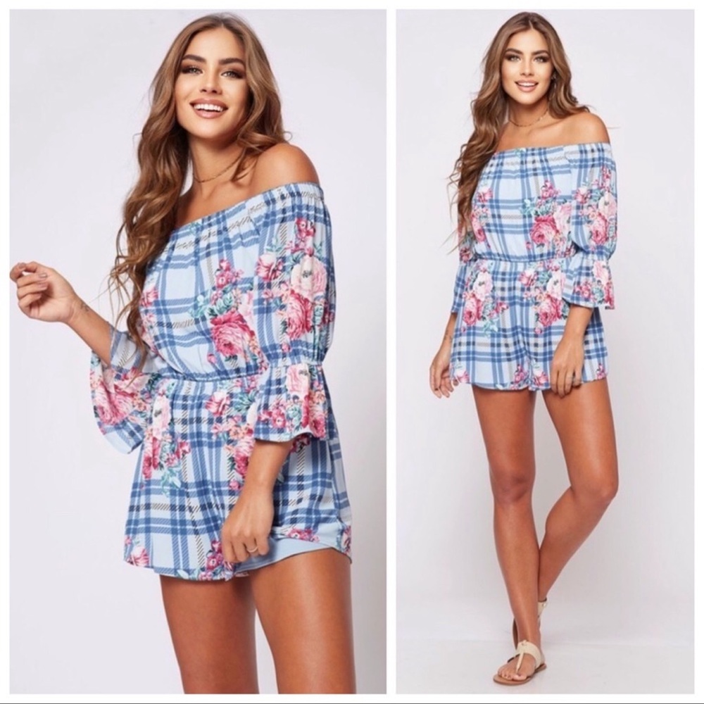 S,M,L | Blue floral off shoulder romper